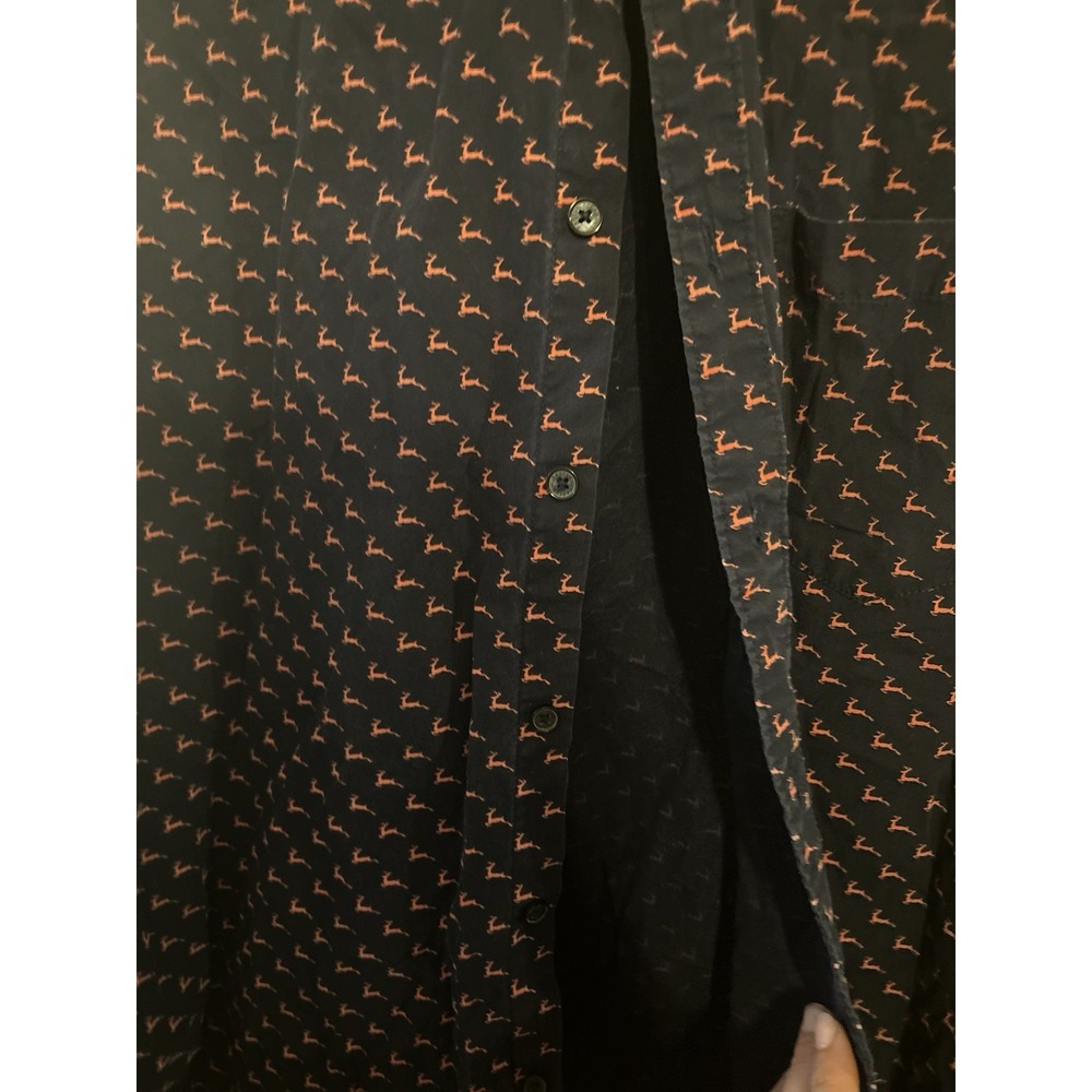 Cactus Man Ricky Singh Mens Large Slim Fit Navy Blue Orange Deer Print Shirt L